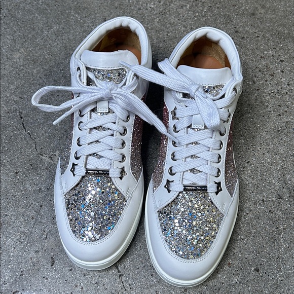 Rare Authentic Jimmy Choo Women’s Platinum Flamingo Sneakers - Picture 7 of 16